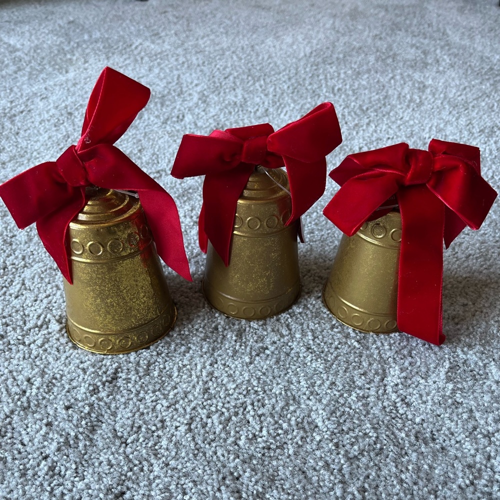 NEW Gold Bells with Red Bows